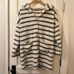 P.J. Salvage • Fuzzy Hooded Button-Up Jacket • Striped Plush Knit • Size L
